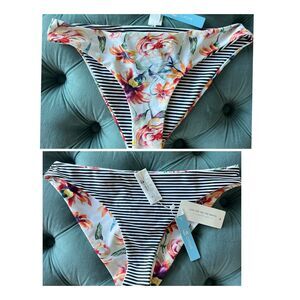 NWT Cupshe Reversible Bikini Bottoms size Medium Floral Stripe Womens Swimsuit